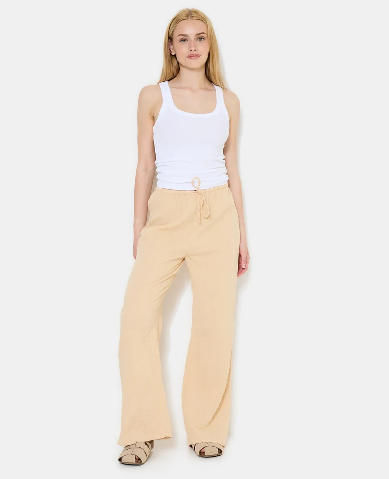 Pantalon en gaze de coton taille élastiquée