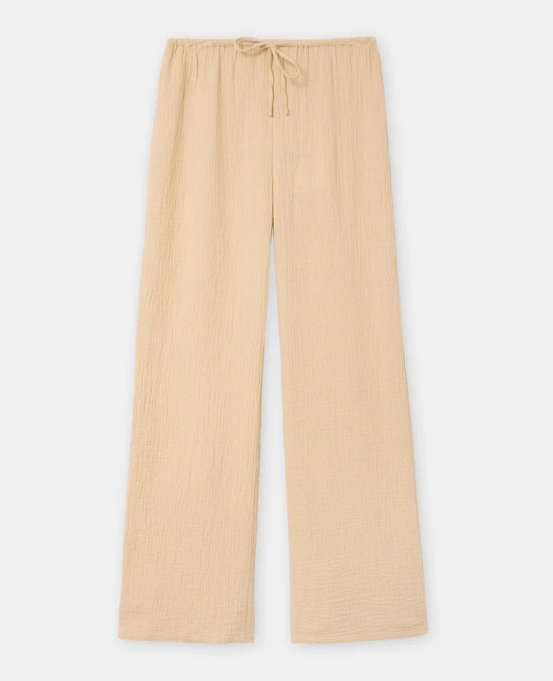Pantalon en gaze de coton taille élastiquée