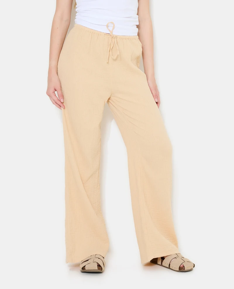 Pantalon en gaze de coton taille élastiquée