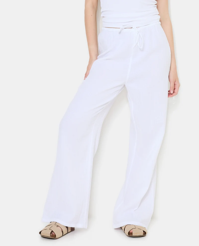 Pantalon en gaze de coton taille élastiquée