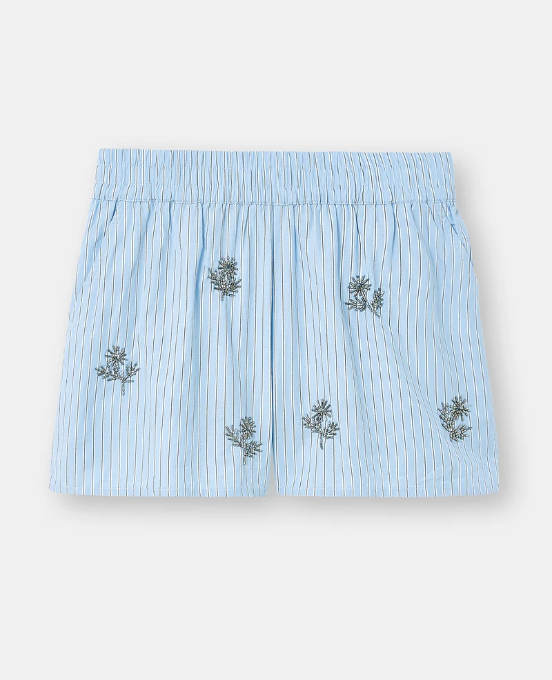 Short rayé avec fleurs en perles bijoux