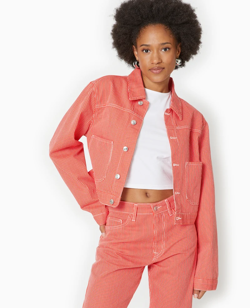 Veste courte en toile avec fines rayures