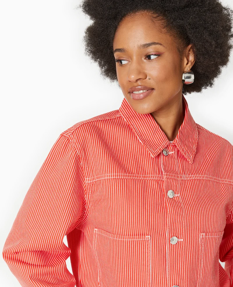 Veste courte en toile avec fines rayures
