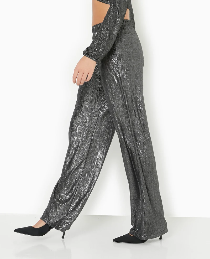 Pantalon fluide en tissu texturé avec lurex doré