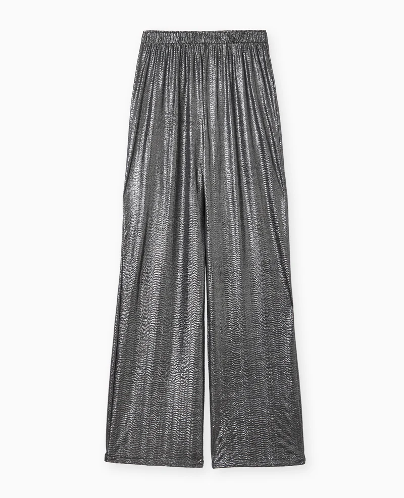Pantalon fluide en tissu texturé avec lurex doré