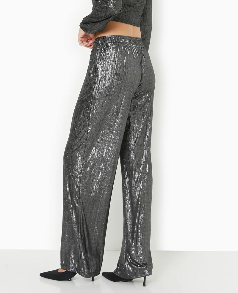 Pantalon fluide en tissu texturé avec lurex doré