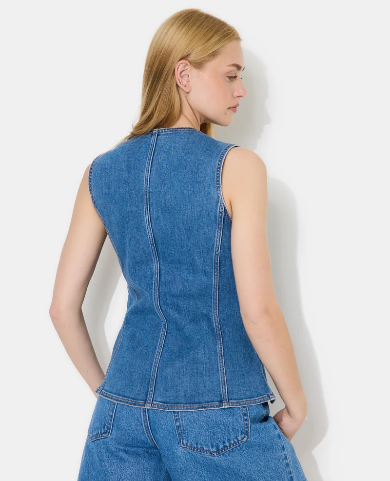 Veste sans manches en jean façon gilet barman