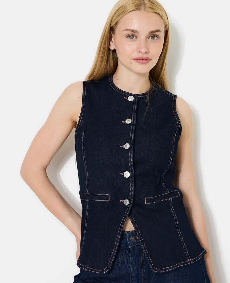 Veste sans manches en jean façon gilet barman