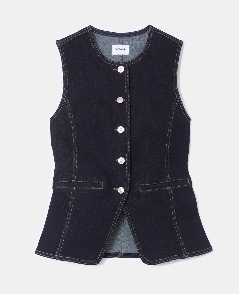 Veste sans manches en jean façon gilet barman