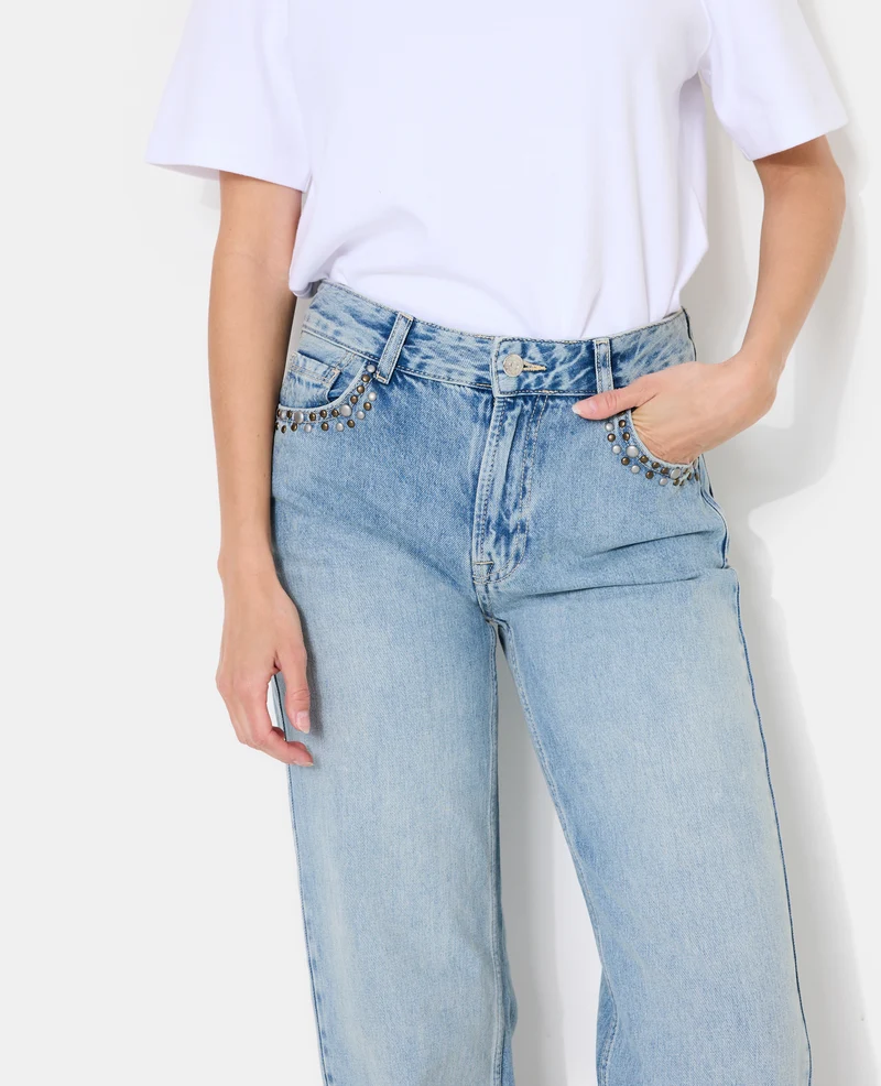 Jean wide taille medium avec clous et broderies