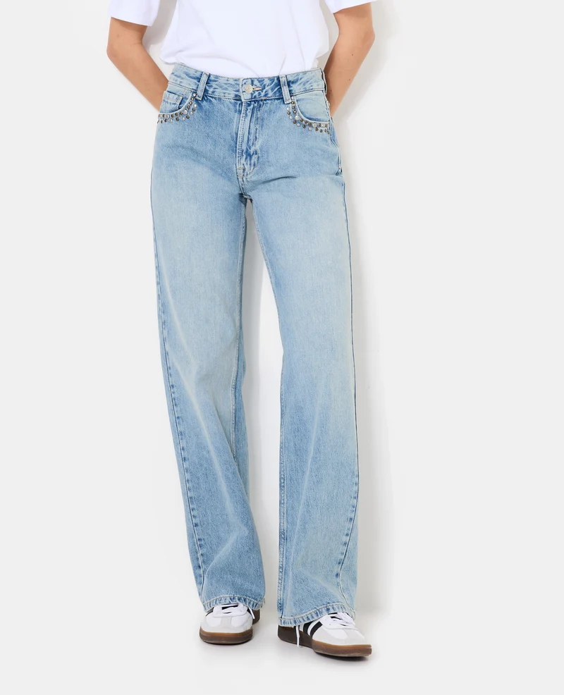 Jean wide taille medium avec clous et broderies