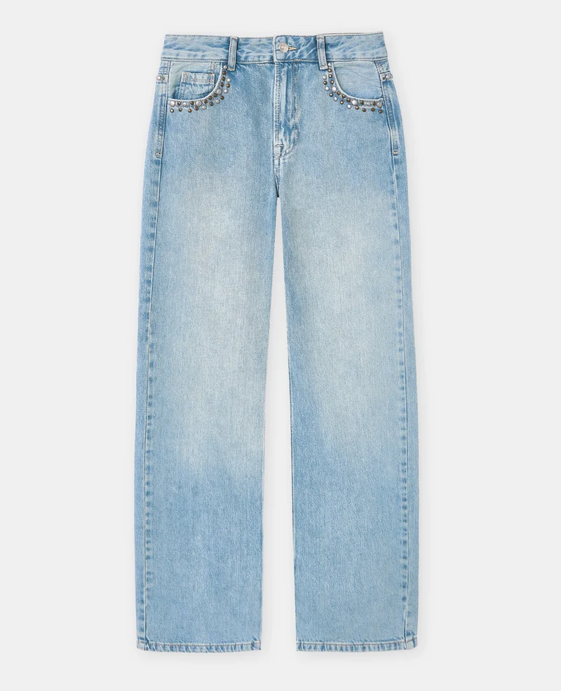 Jean wide taille medium avec clous et broderies