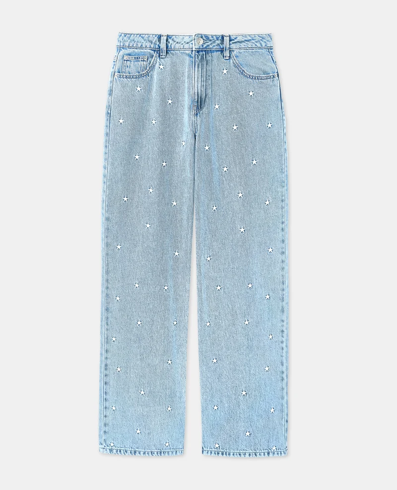 Jean wide taille medium avec étoiles brodées