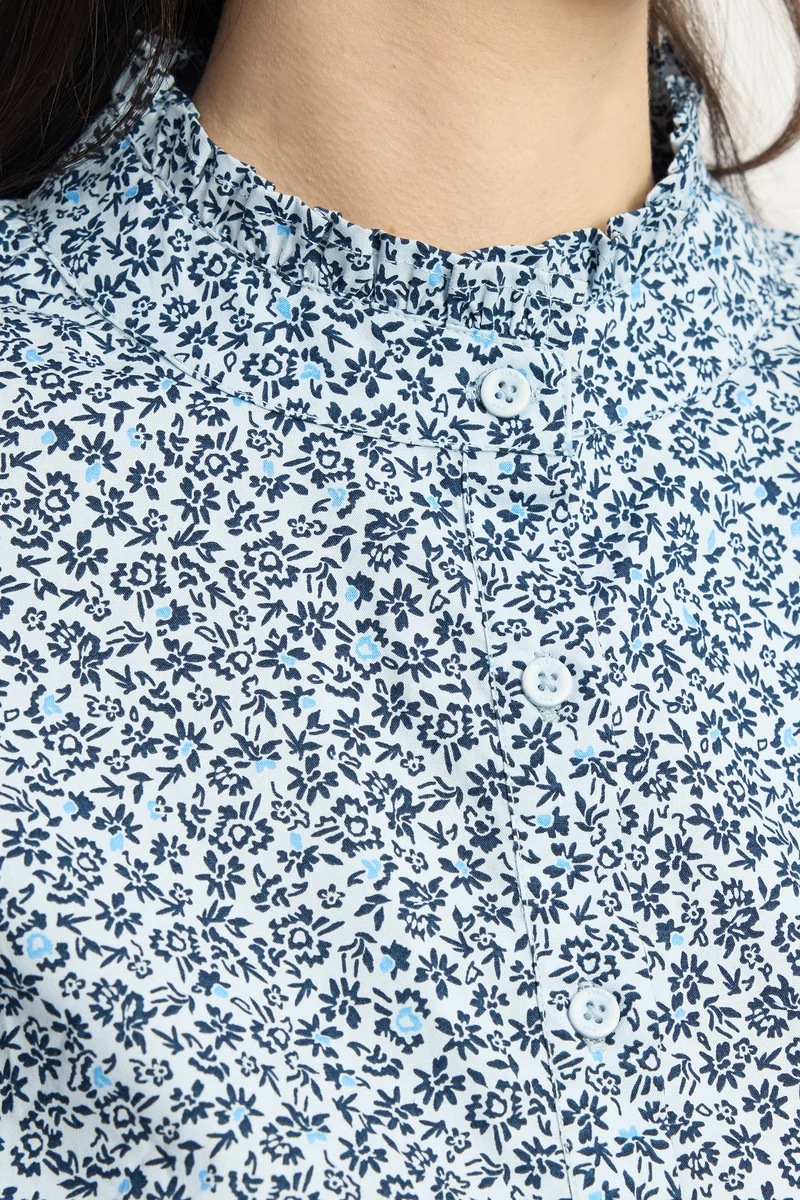 Jannik|100% Cotton Ruffled High Neck Printed Top