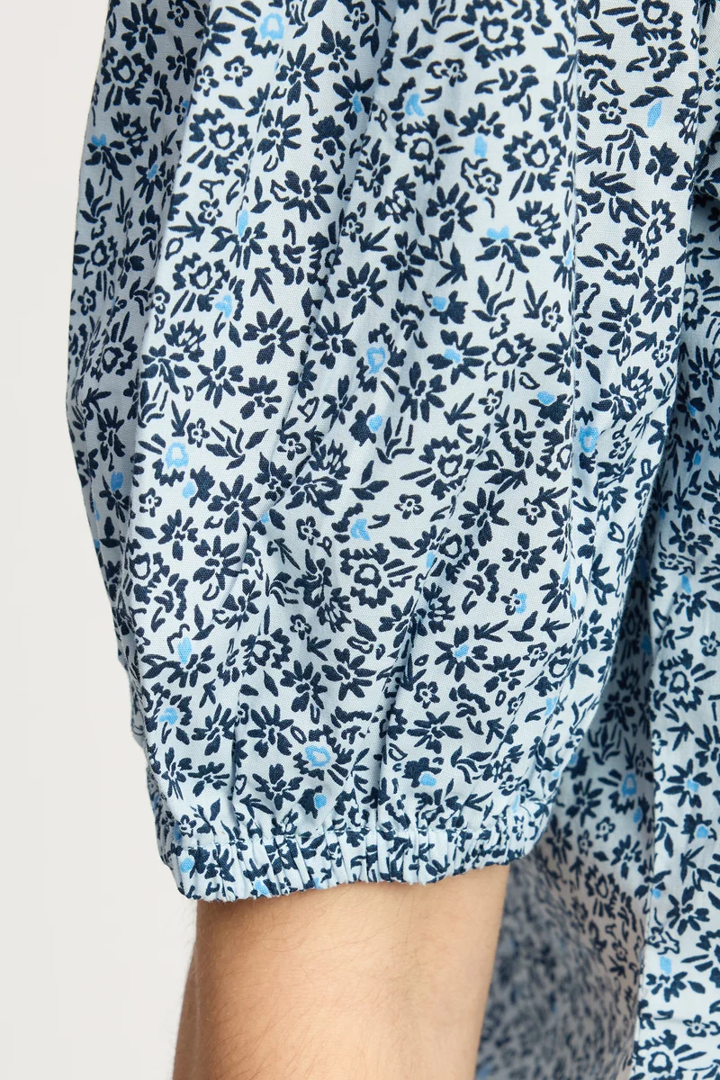 Jannik|100% Cotton Ruffled High Neck Printed Top