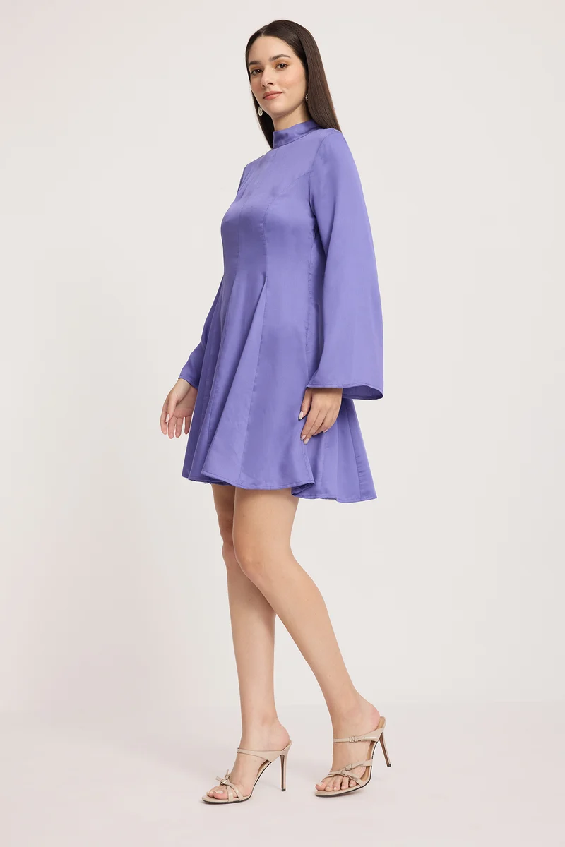 Tinley|100% Viscose High Neck Mini Dress