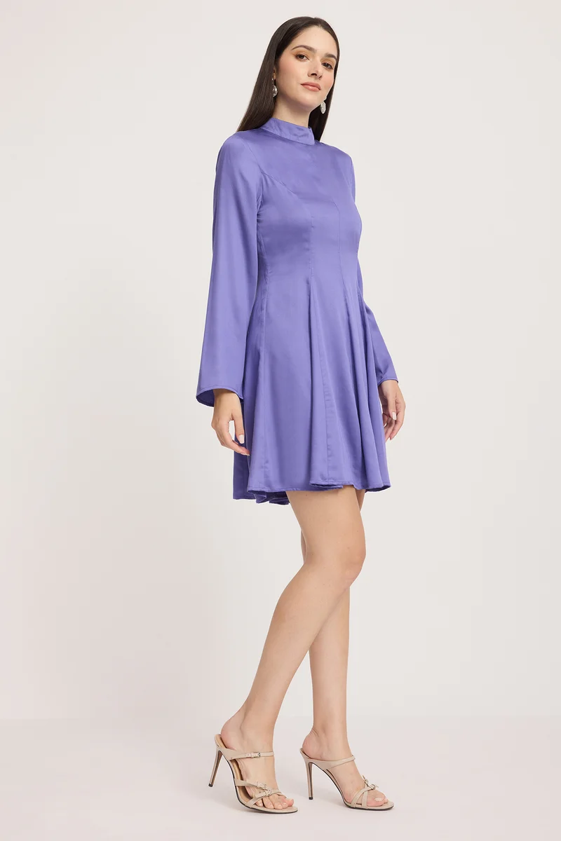 Tinley|100% Viscose High Neck Mini Dress