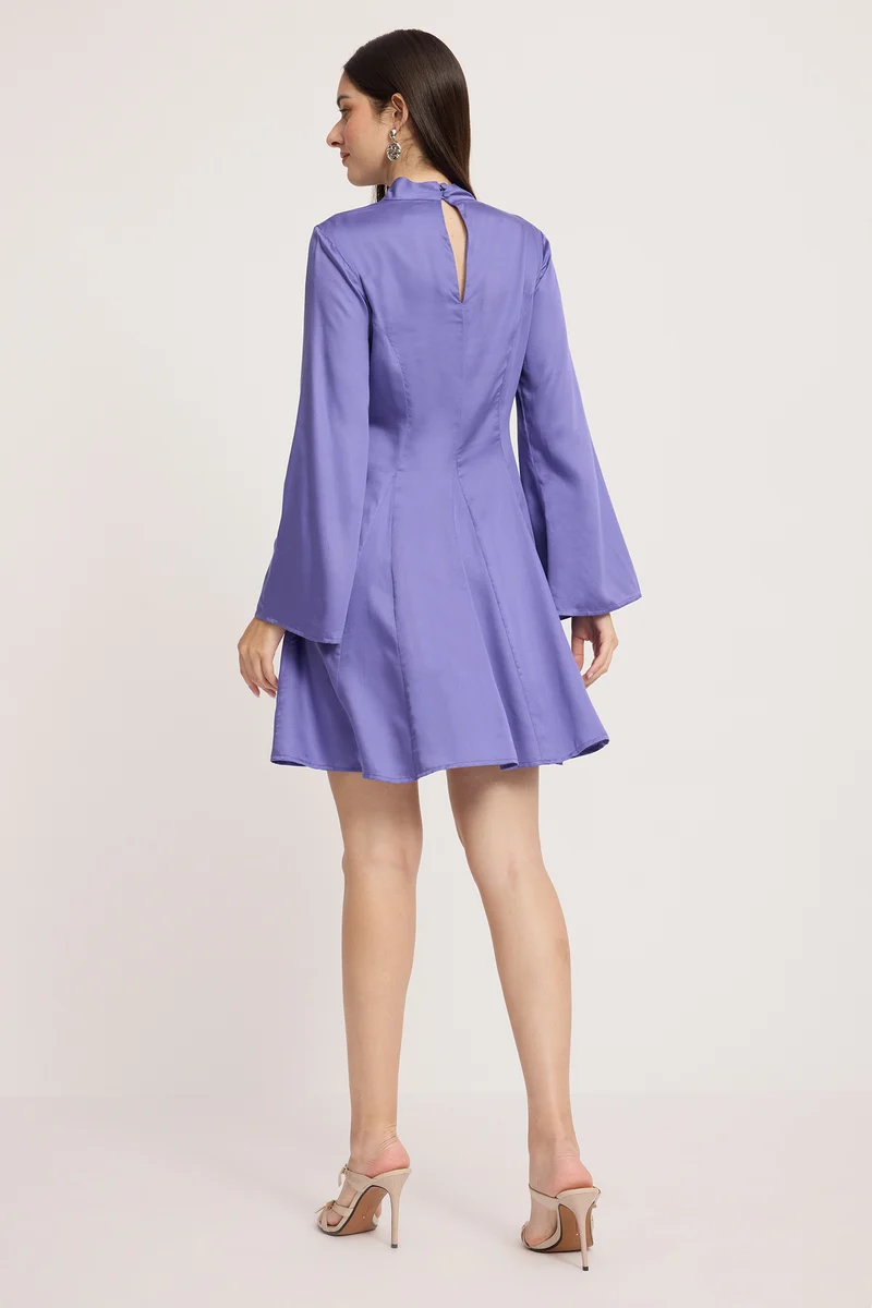 Tinley|100% Viscose High Neck Mini Dress