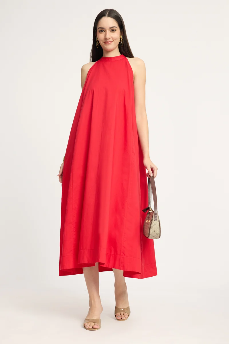 Jannae Top|100% Cotton Halter Neck Flared Dress