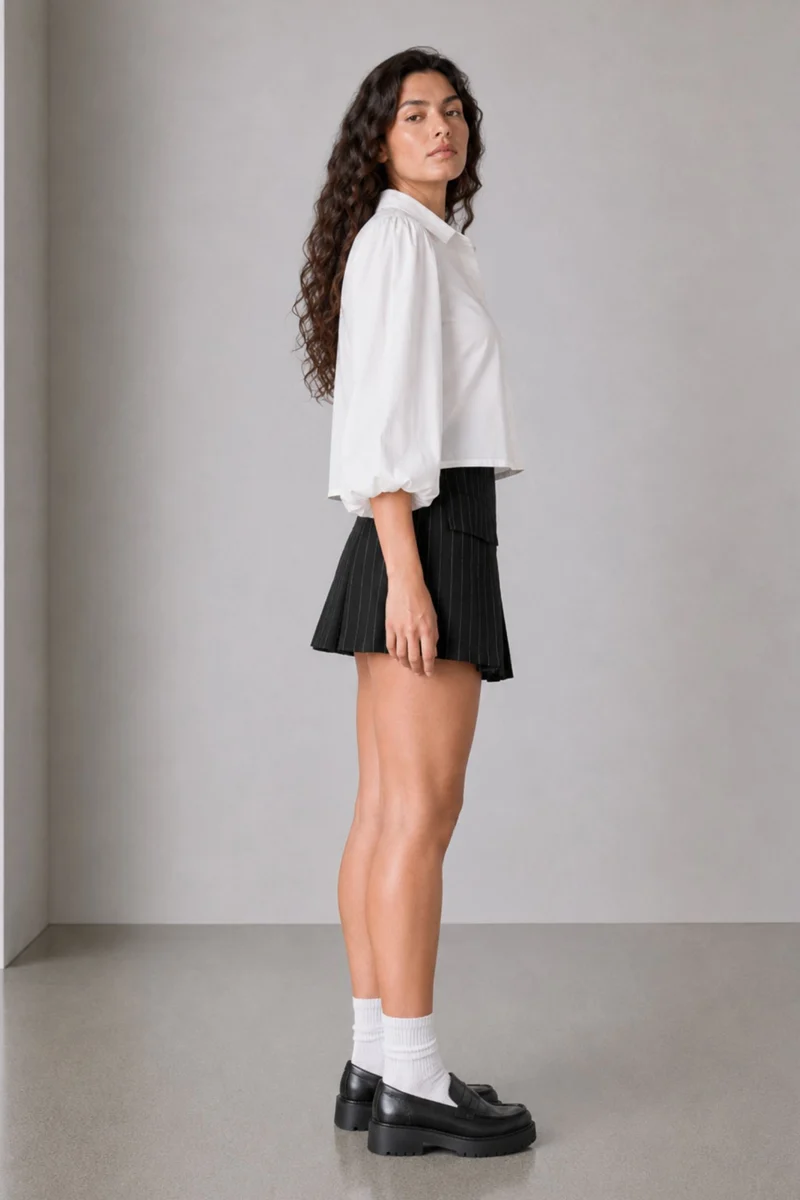 Zolata|100% Cotton Puff Sleeve Crop Shirt