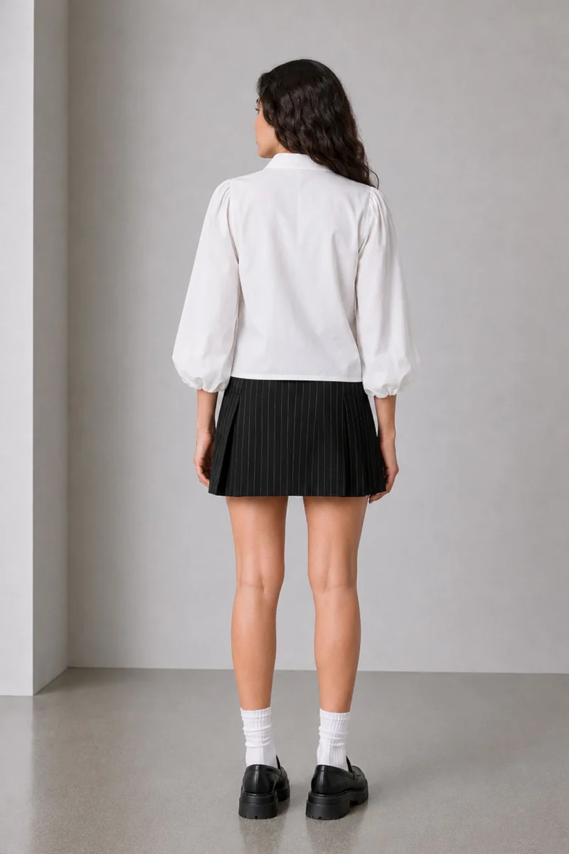Zolata|100% Cotton Puff Sleeve Crop Shirt