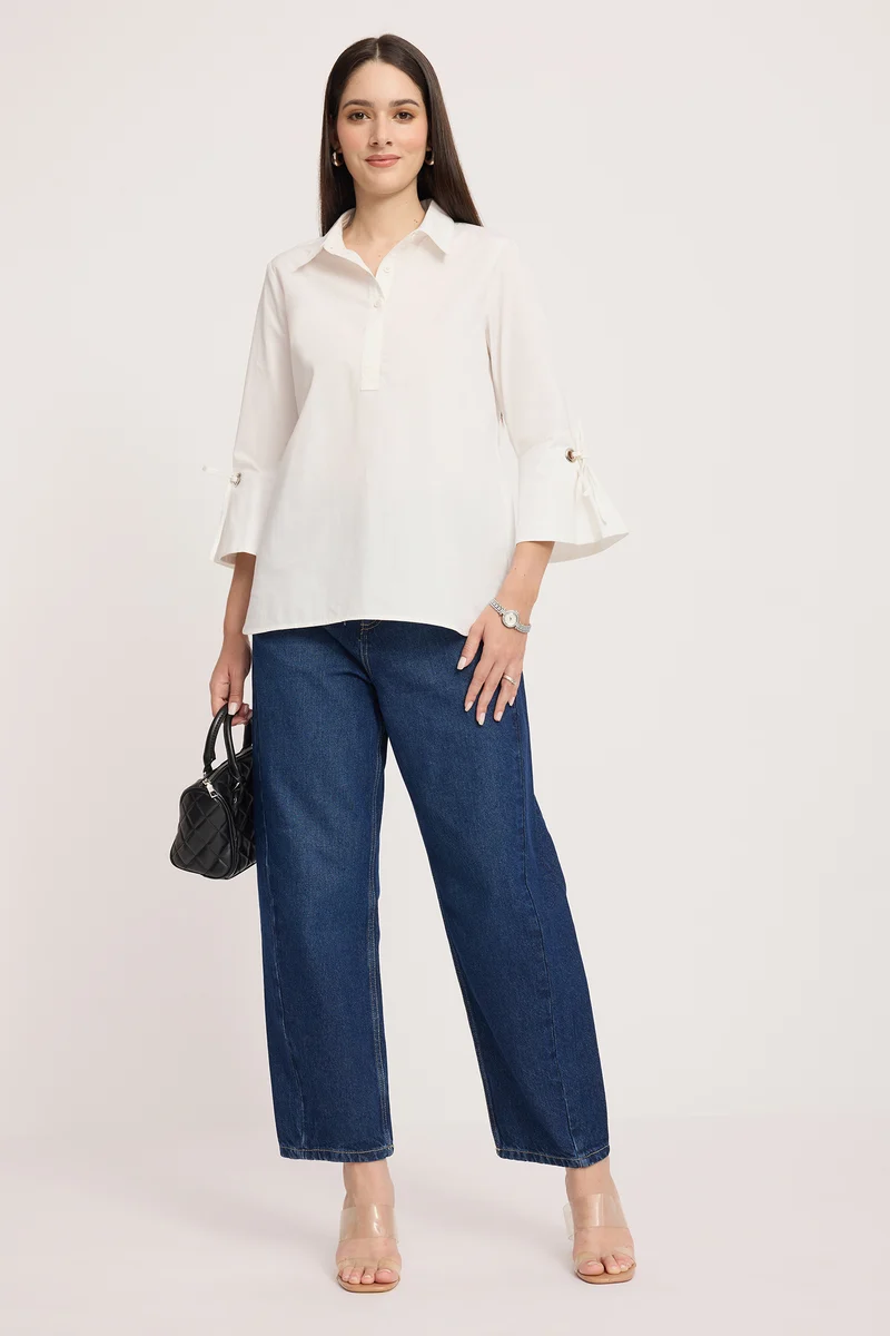 Makena|100% Cotton Sleeve Tie-Up Top