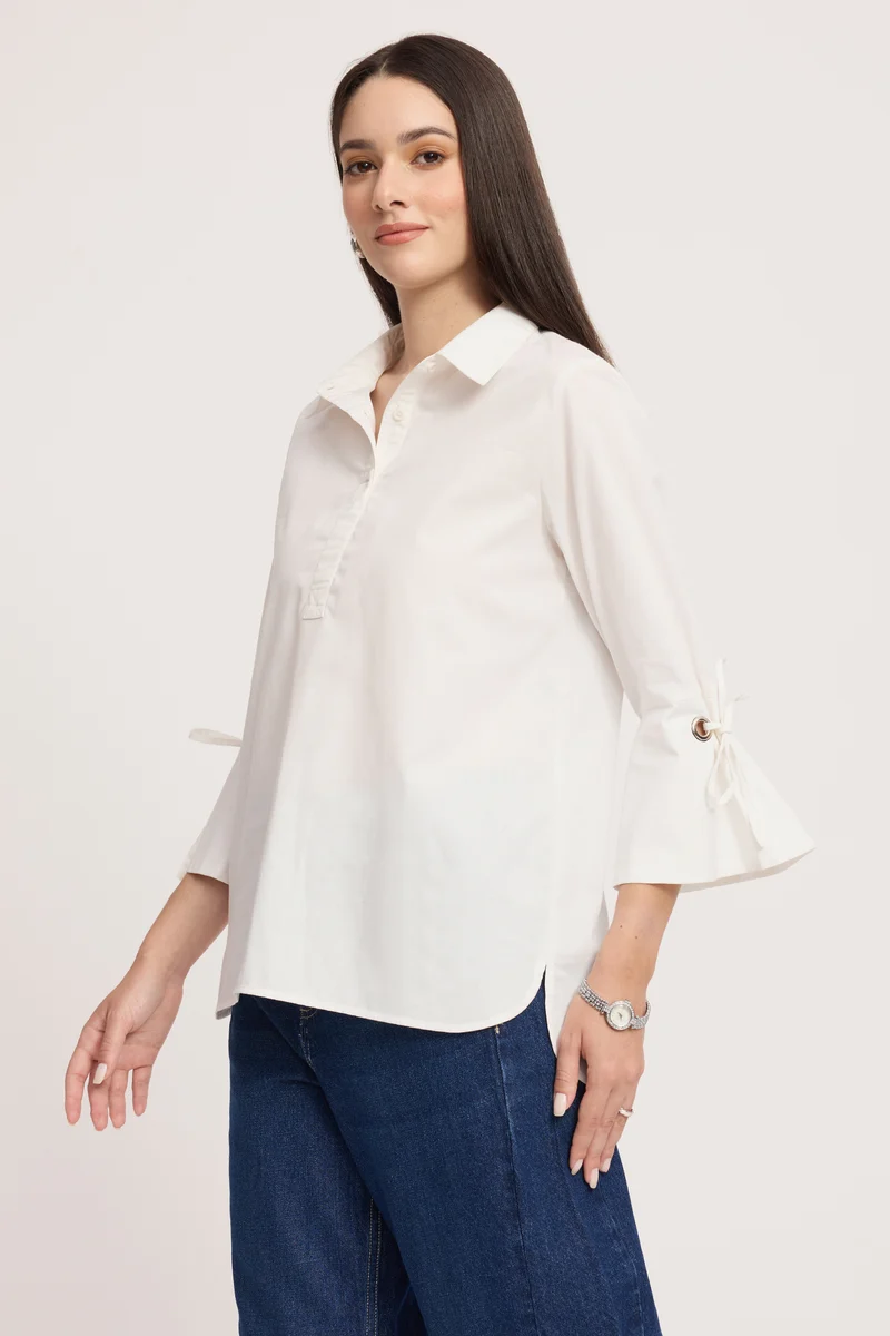 Makena|100% Cotton Sleeve Tie-Up Top