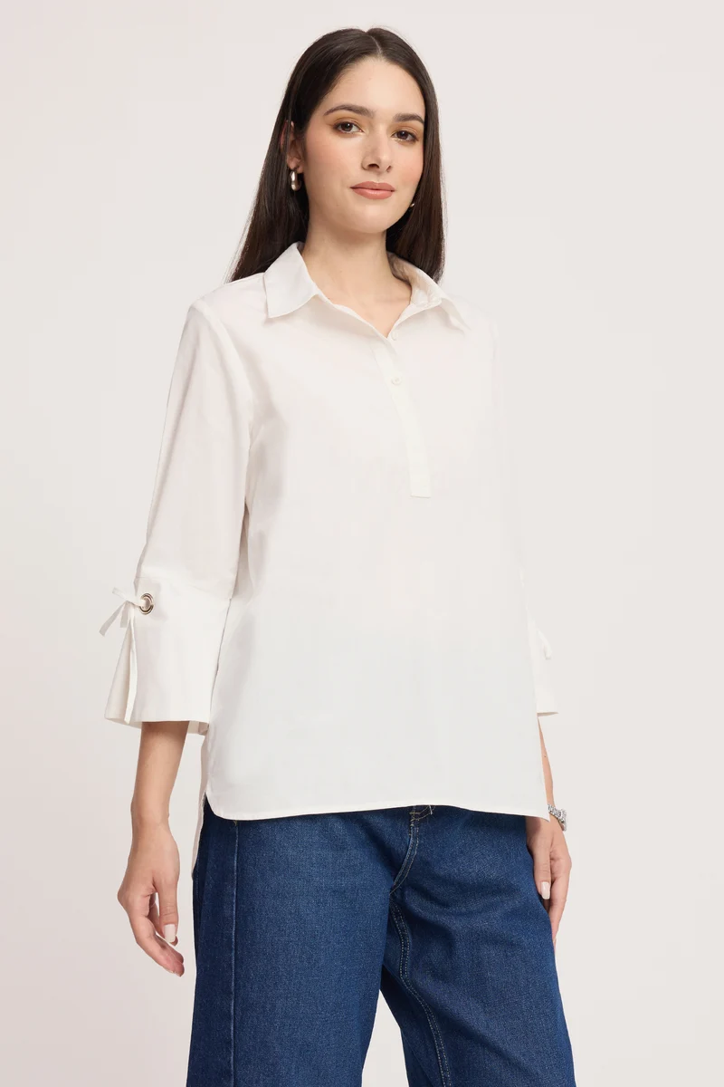 Makena|100% Cotton Sleeve Tie-Up Top