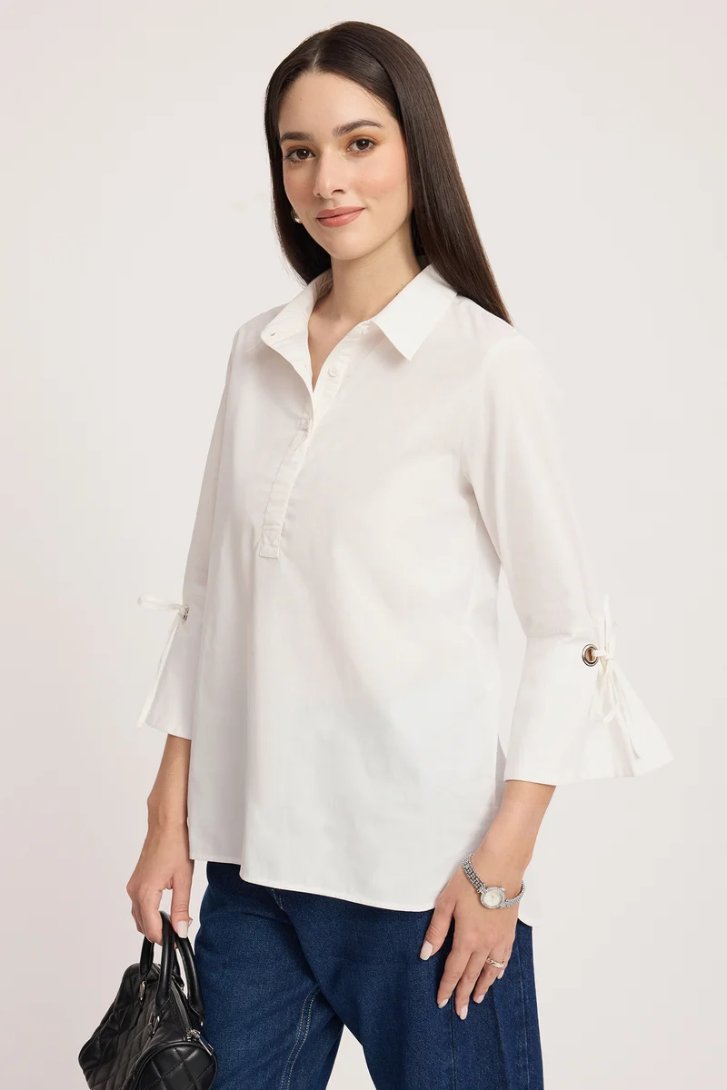 Makena|100% Cotton Sleeve Tie-Up Top