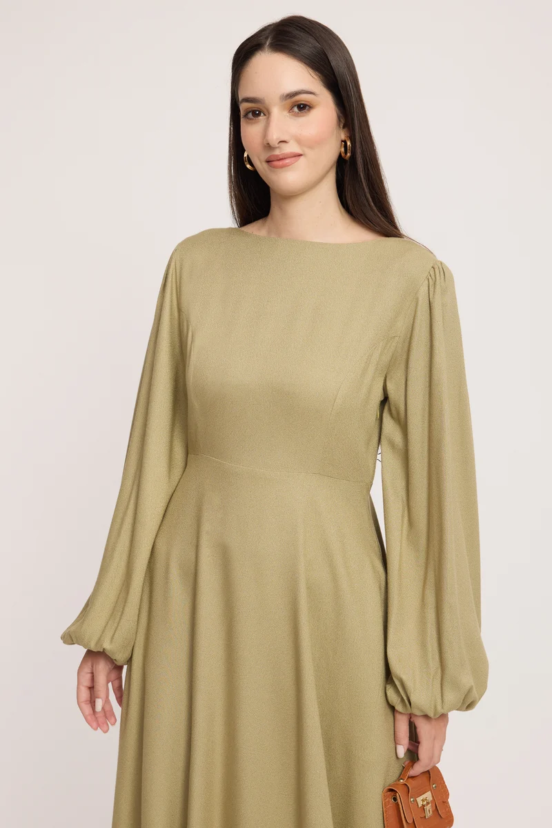 Vaati|100% Viscose Boat Neck Midi Dress