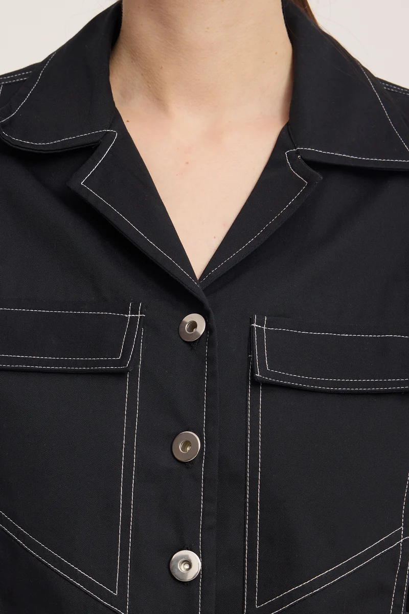Caove|100% Cotton Contrast Stitch Crop Shacket