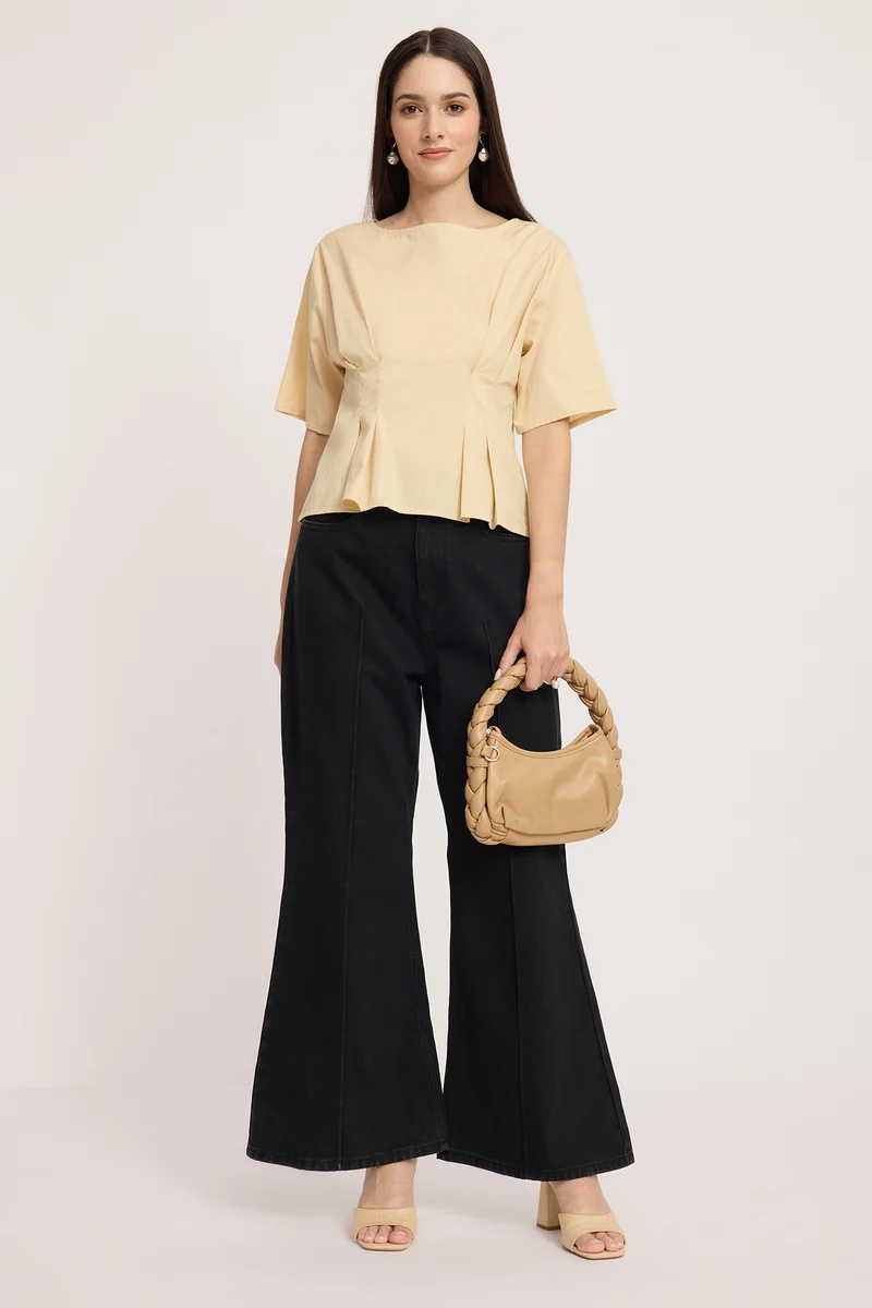Tavsha|100% Cotton Cinched Waist Top
