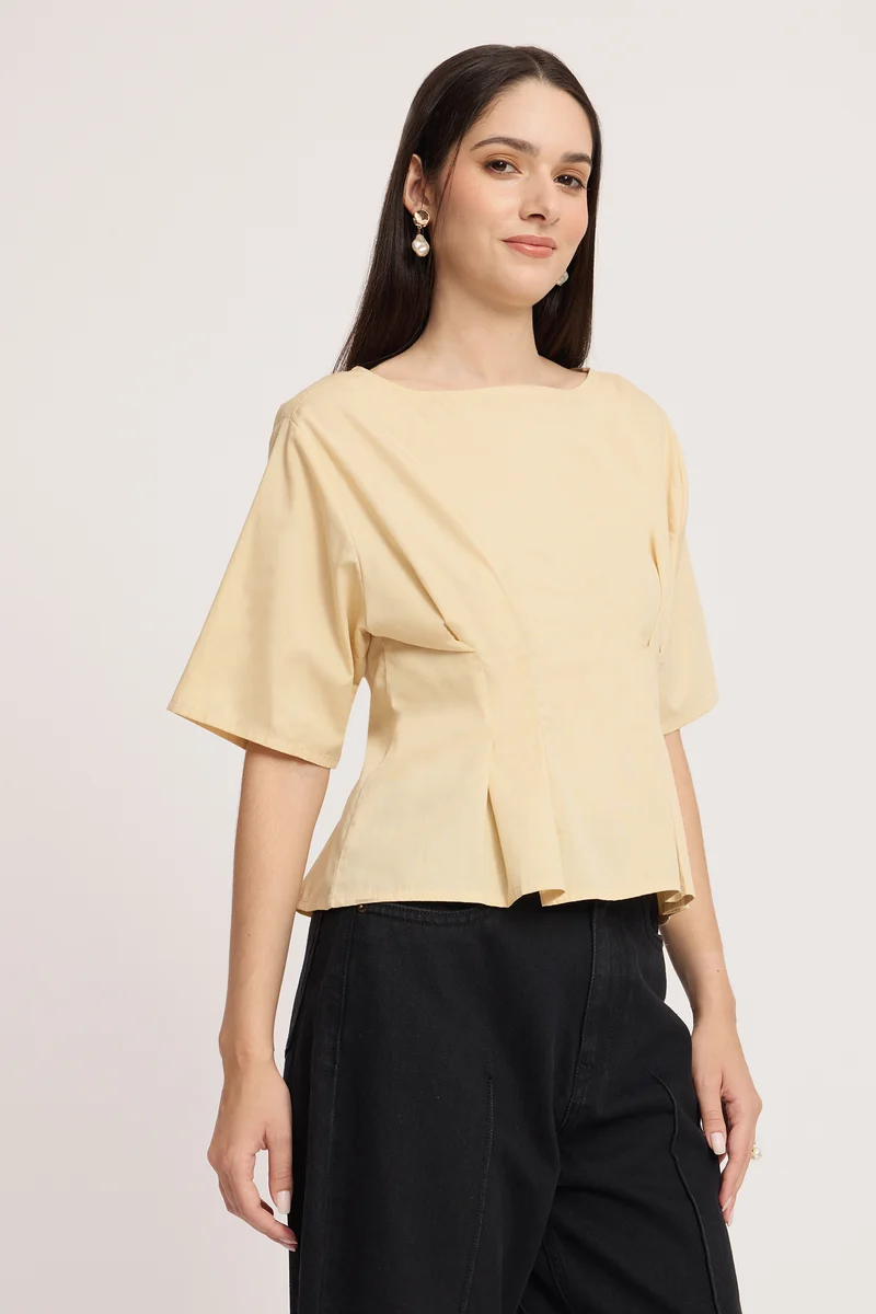 Tavsha|100% Cotton Cinched Waist Top