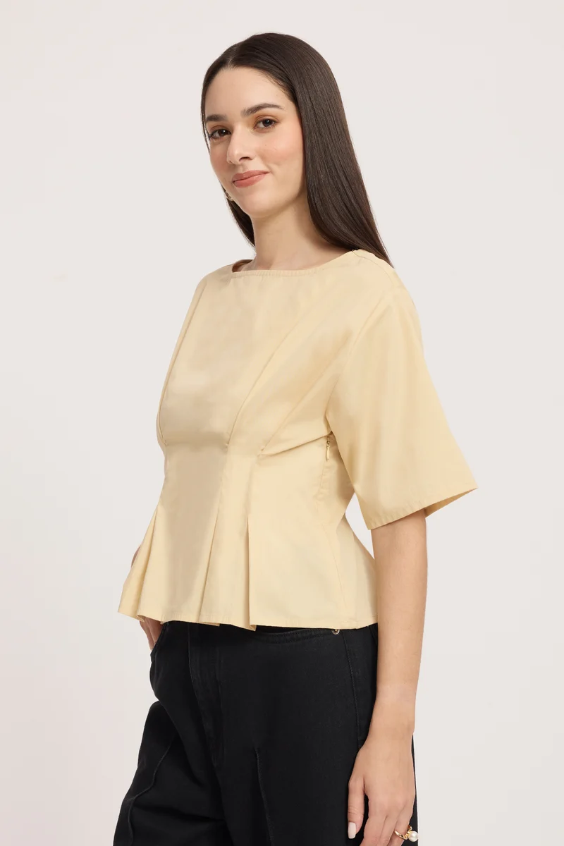 Tavsha|100% Cotton Cinched Waist Top