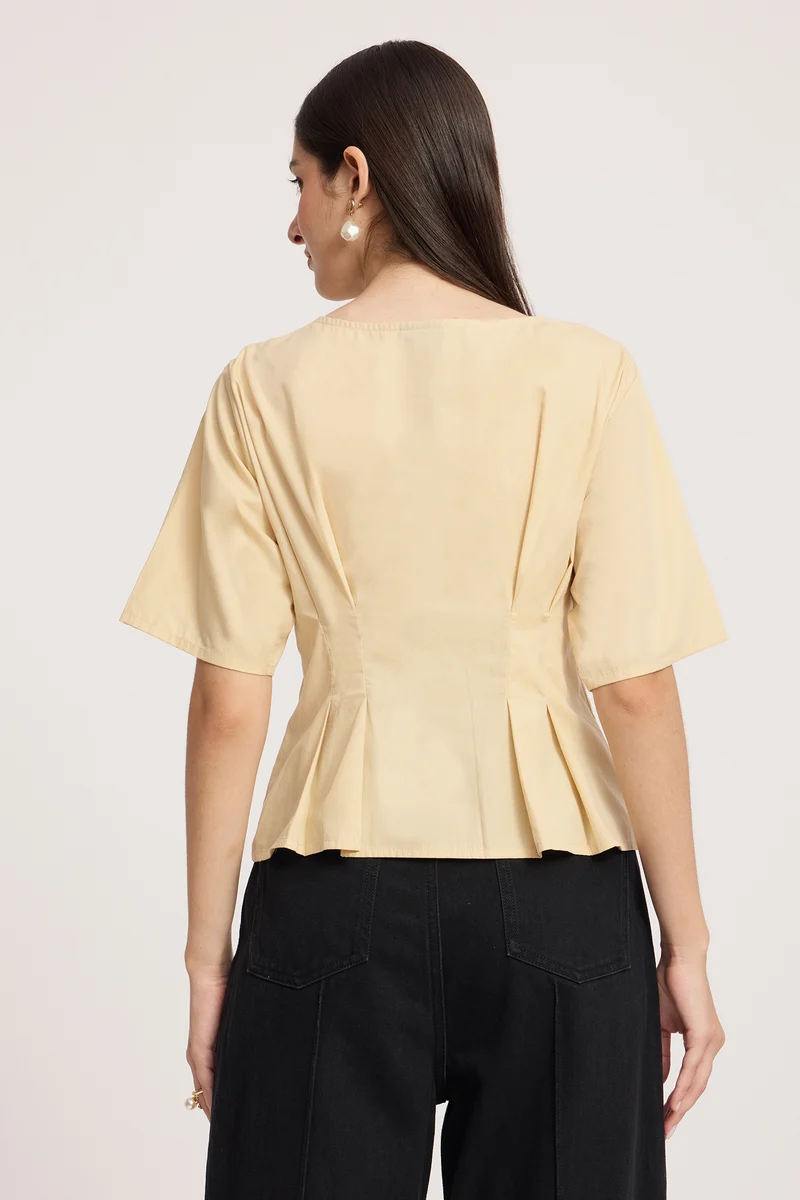 Tavsha|100% Cotton Cinched Waist Top