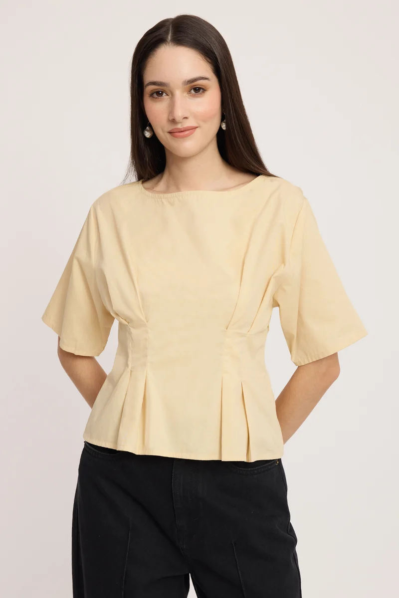 Tavsha|100% Cotton Cinched Waist Top