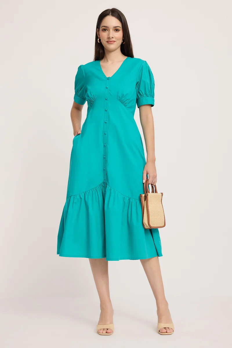 Frera|100% Cotton Tier Hem Midi Dress