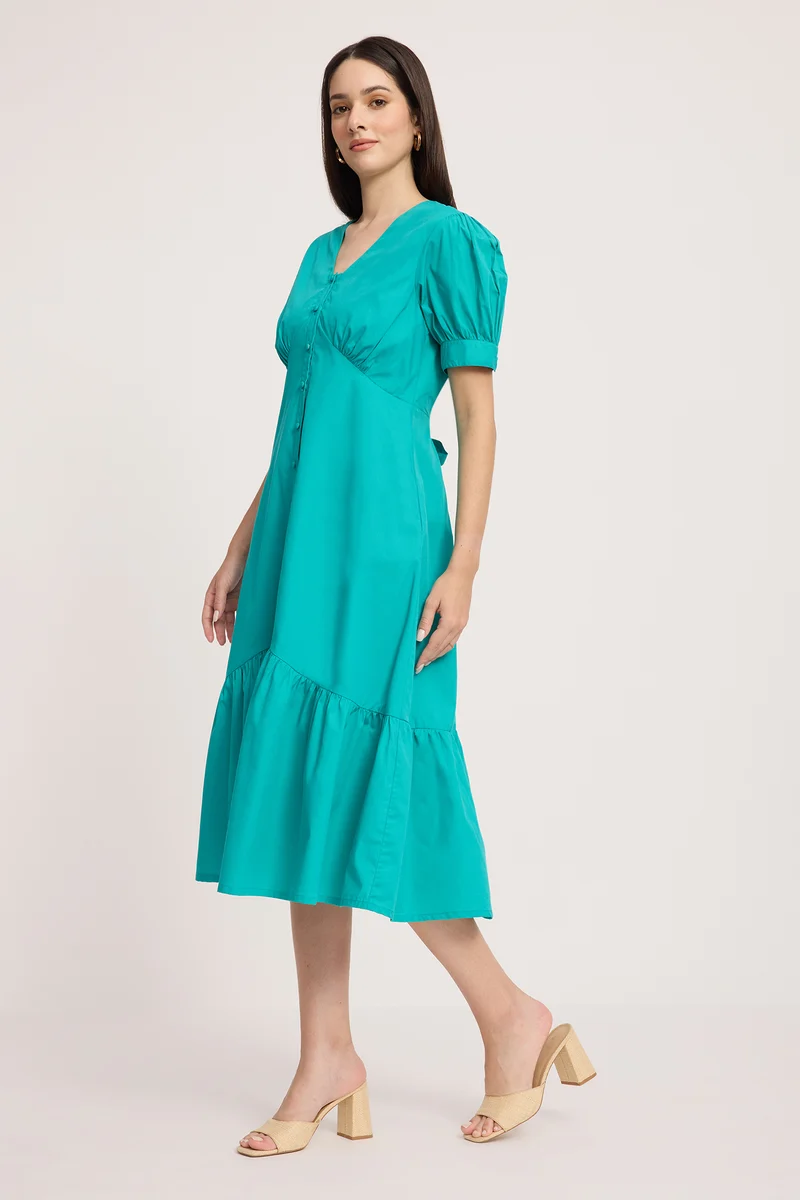 Frera|100% Cotton Tier Hem Midi Dress