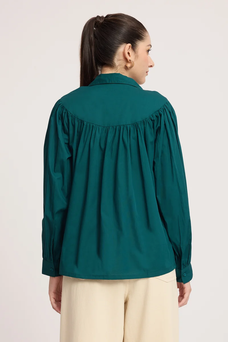 Aisva|100% Cotton Gathered Yoke Boxy Shirt