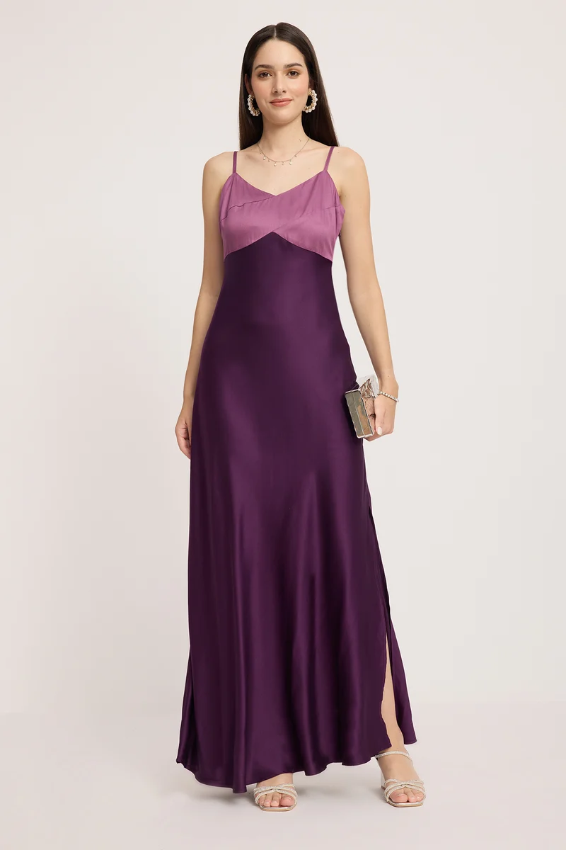 Ojara|100% Cotton Contrast Paneled Maxi Dress