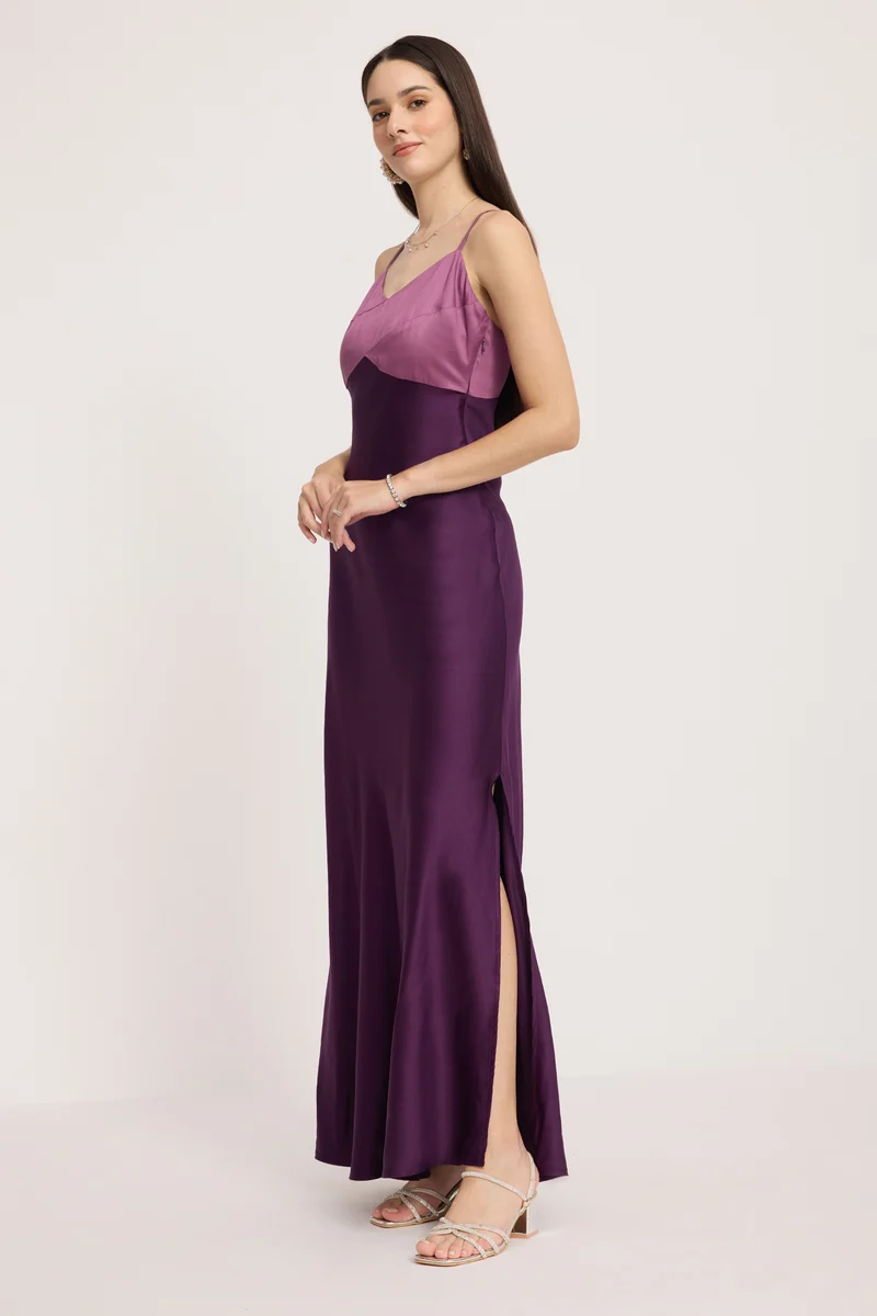Ojara|100% Cotton Contrast Paneled Maxi Dress