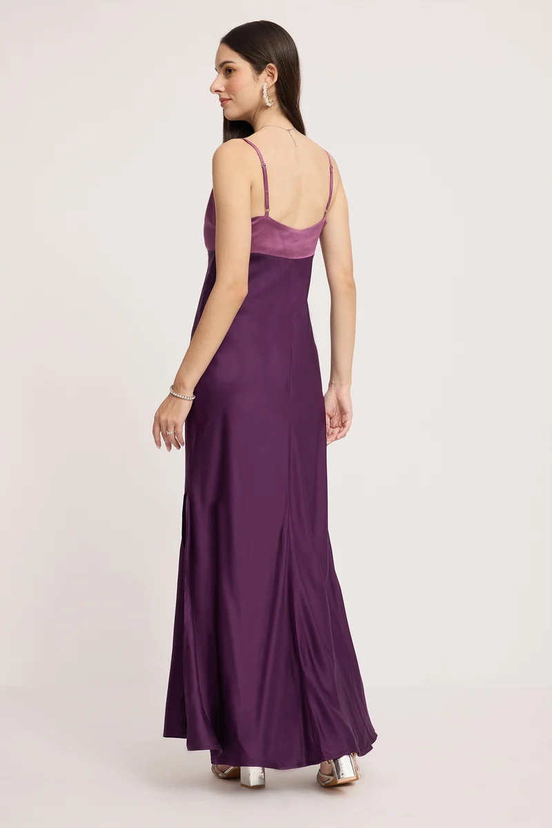 Ojara|100% Cotton Contrast Paneled Maxi Dress