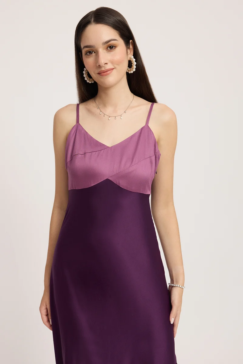 Ojara|100% Cotton Contrast Paneled Maxi Dress