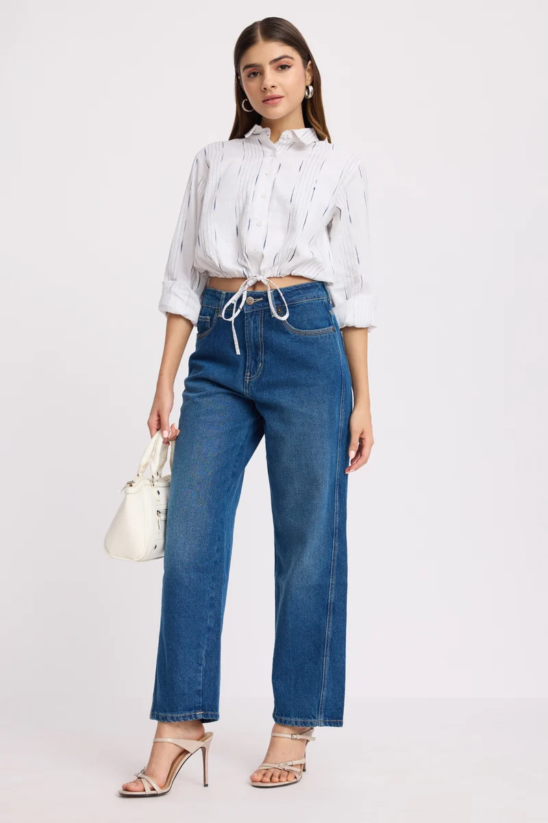 Cantu|100% Cotton Drawstring Detail Shirt