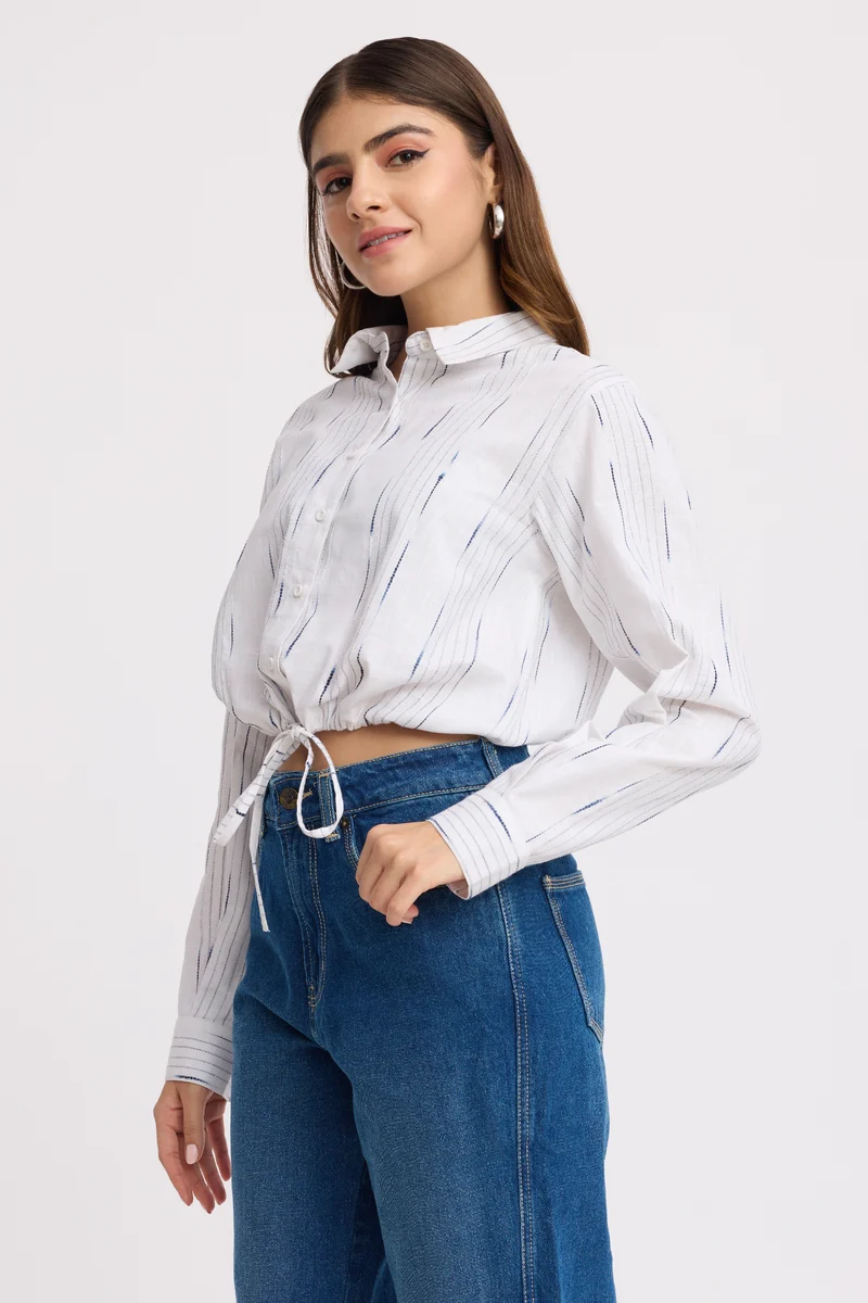 Cantu|100% Cotton Drawstring Detail Shirt