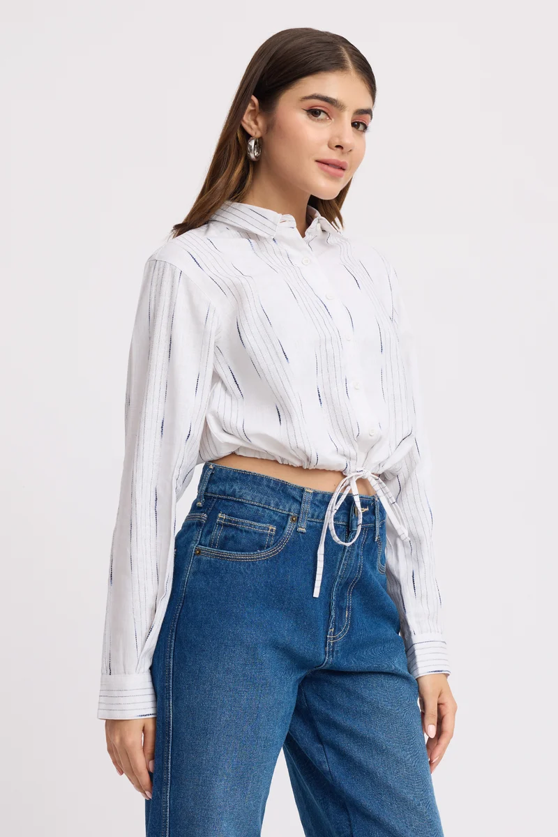 Cantu|100% Cotton Drawstring Detail Shirt