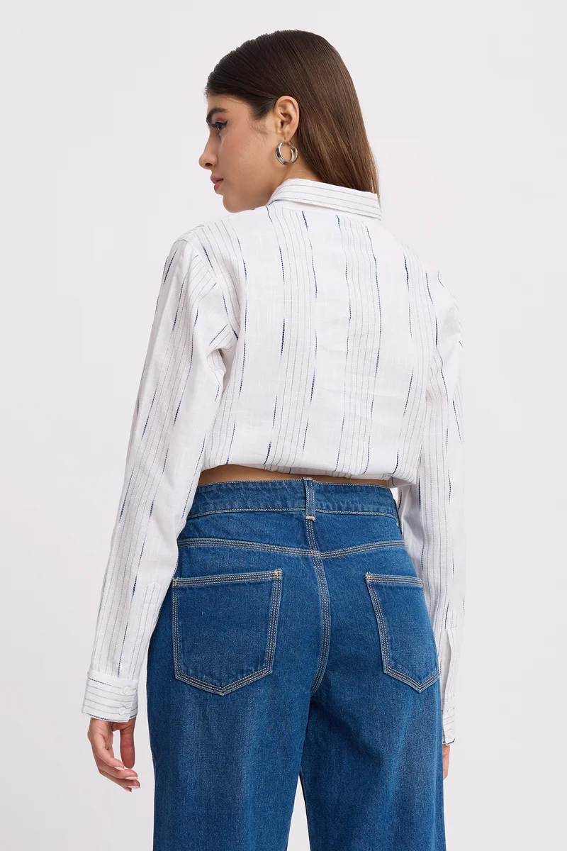 Cantu|100% Cotton Drawstring Detail Shirt
