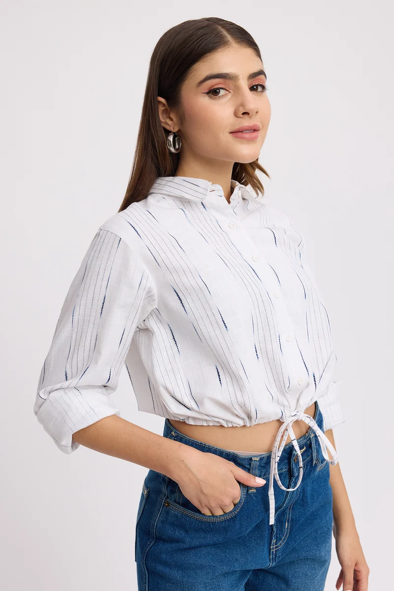 Cantu|100% Cotton Drawstring Detail Shirt