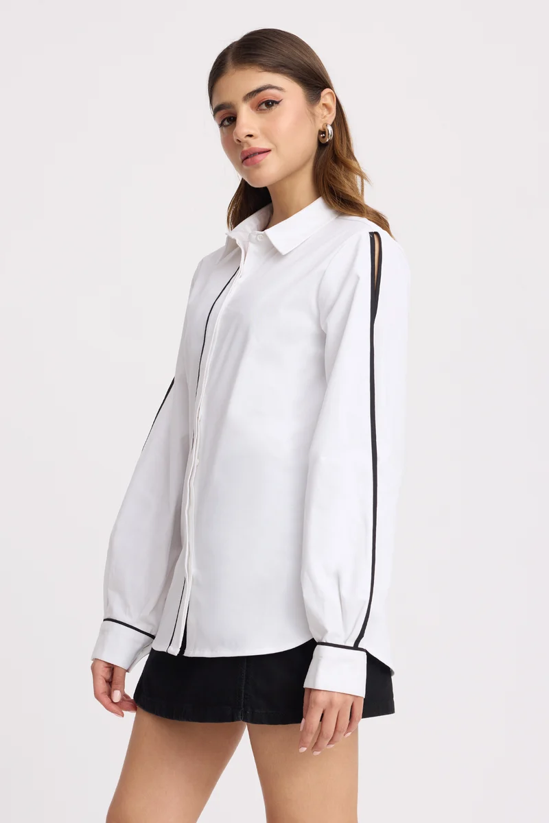 Juhn|100% Cotton Slit Sleeve Regular Shirt