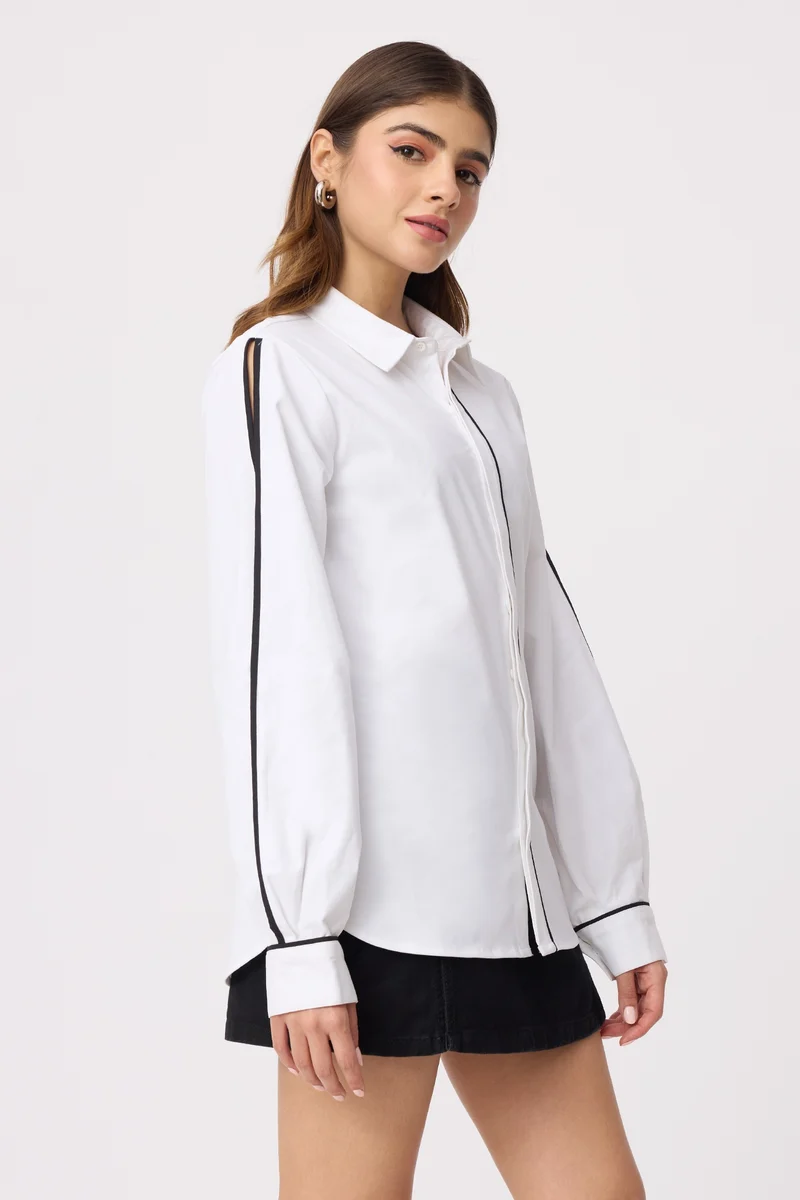 Juhn|100% Cotton Slit Sleeve Regular Shirt